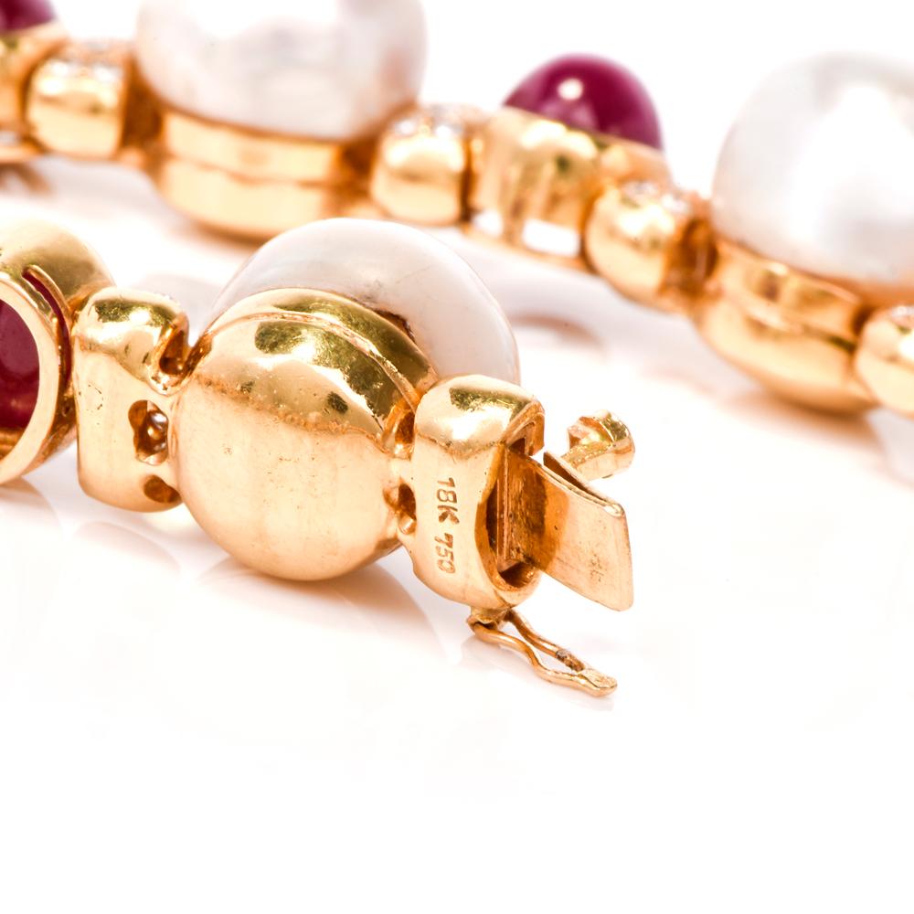 Women's  Diamond Ruby Pearl 18 Karat Yellow Gold Choker Necklace