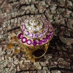 Diamond, Ruby, Pink Sapphire and 18 Karat Gold Shell Ring