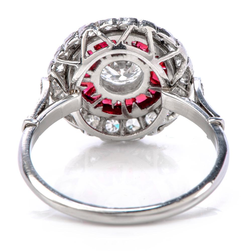 Round Cut Diamond Ruby Platinum Cocktail Engagement Ring