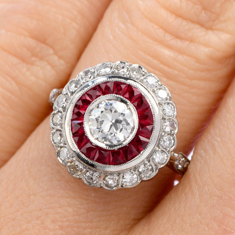 Diamond Ruby Platinum Cocktail Engagement Ring In Excellent Condition In Miami, FL
