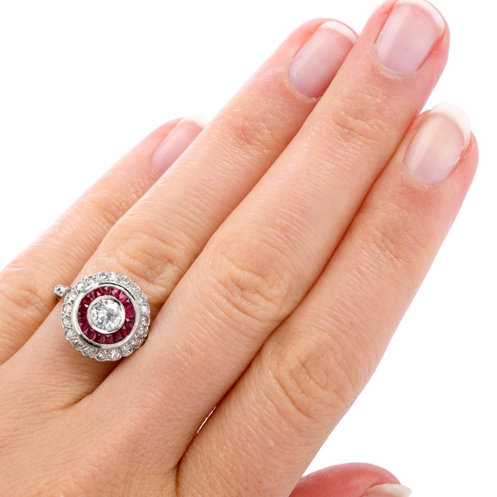 Women's or Men's Diamond Ruby Platinum Cocktail Engagement Ring
