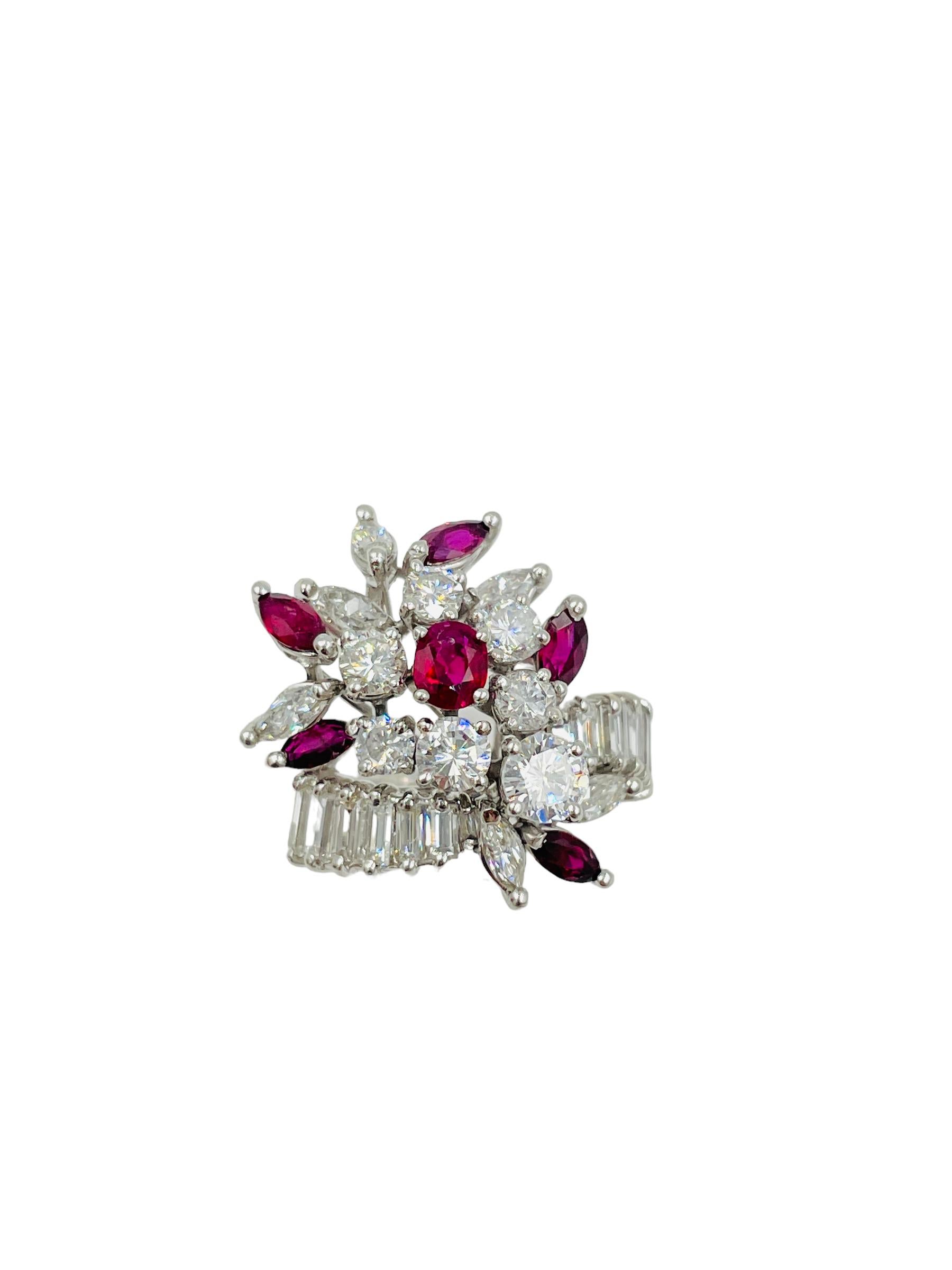 Diamond Ruby Platinum Cocktail Ring For Sale 5
