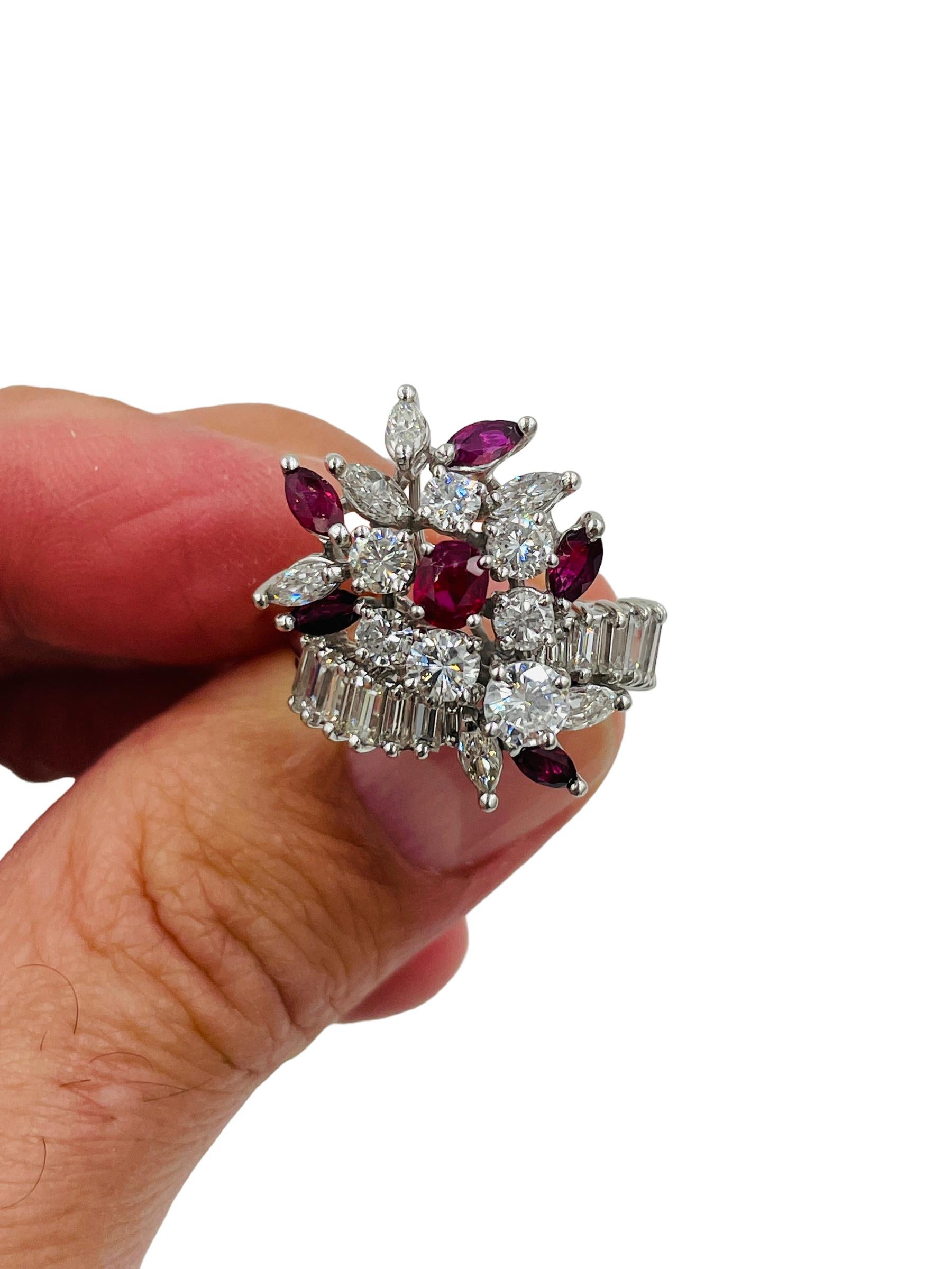 Diamond Ruby Platinum Cocktail Ring For Sale 6