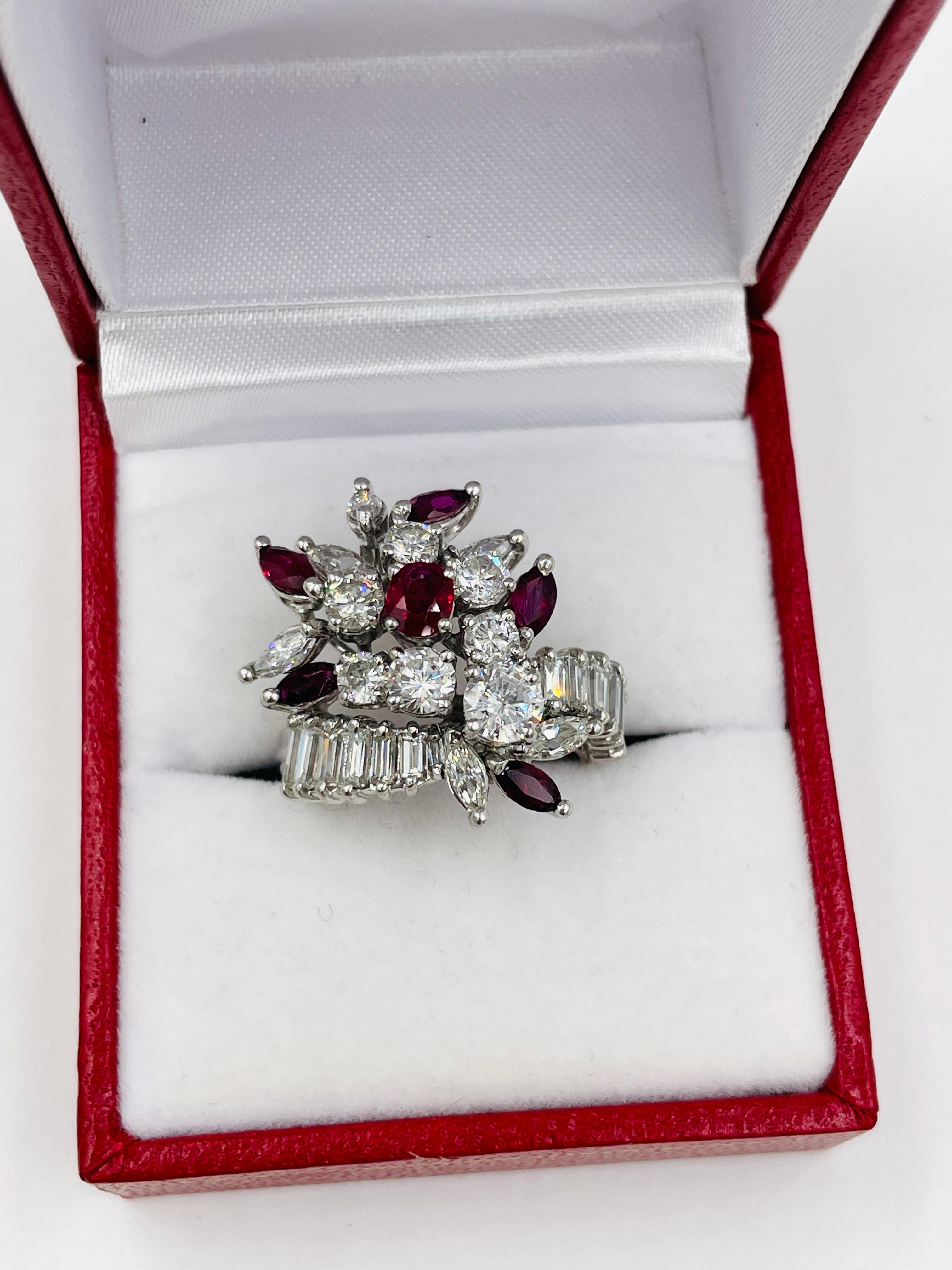 Diamond Ruby Platinum Cocktail Ring For Sale 7