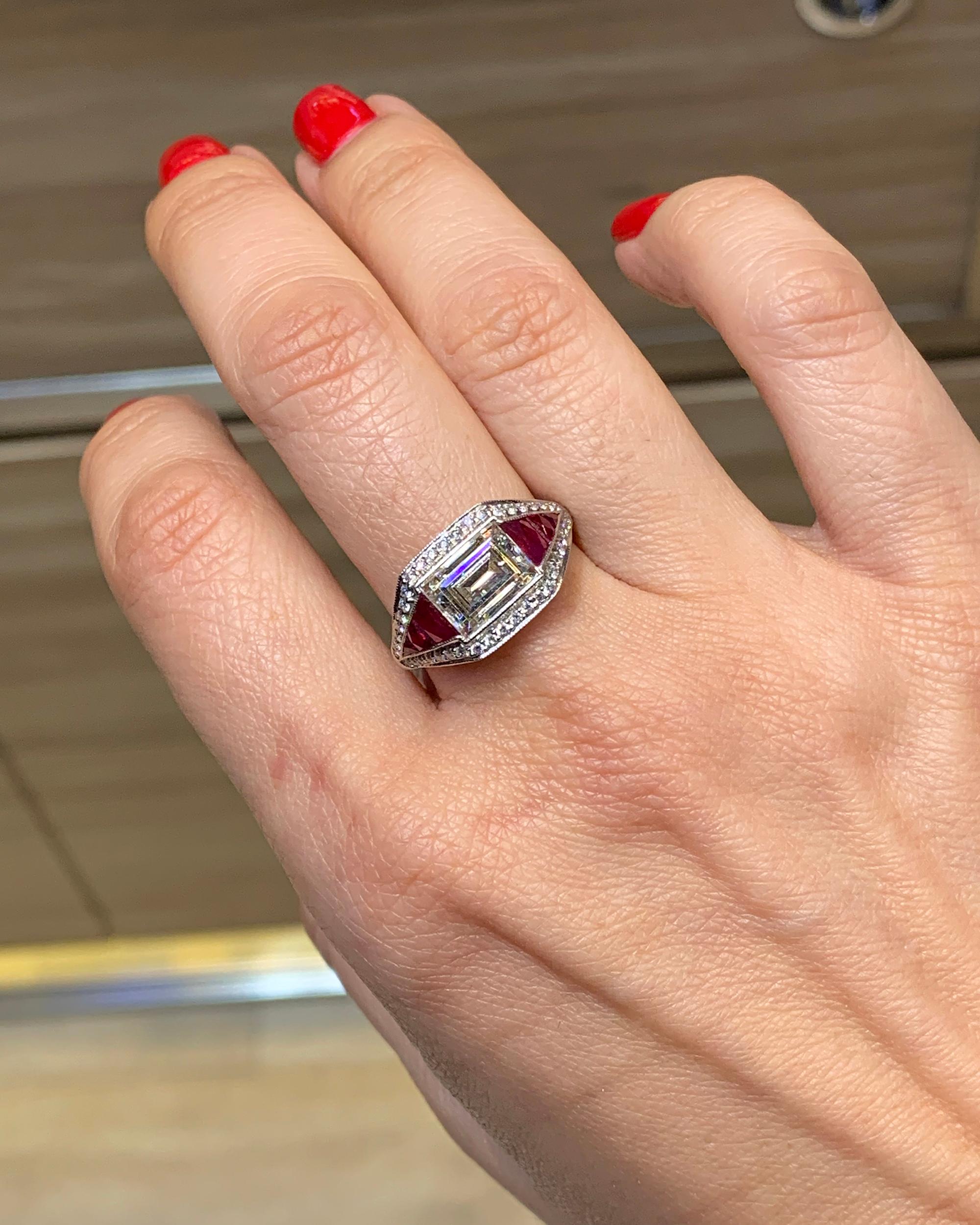 Diamond Ruby Platinum Cocktail Ring For Sale 1