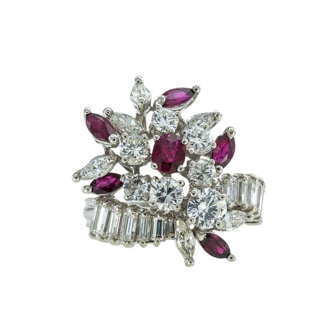 Diamond Ruby Platinum Cocktail Ring In Good Condition For Sale In Los Angeles, CA