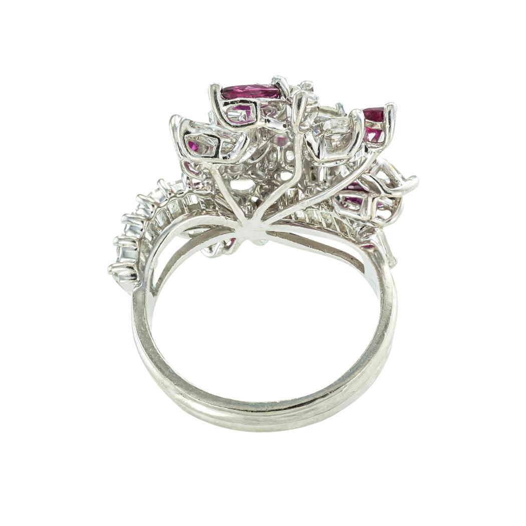 Diamond Ruby Platinum Cocktail Ring For Sale 1
