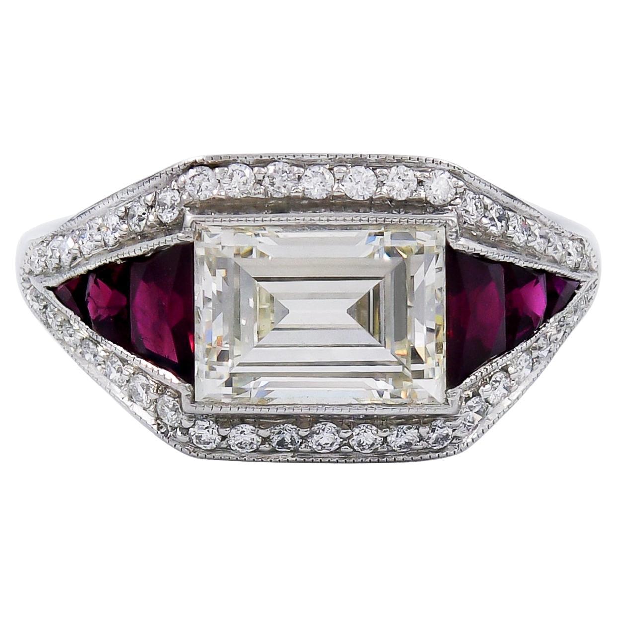 Diamond Ruby Platinum Cocktail Ring For Sale