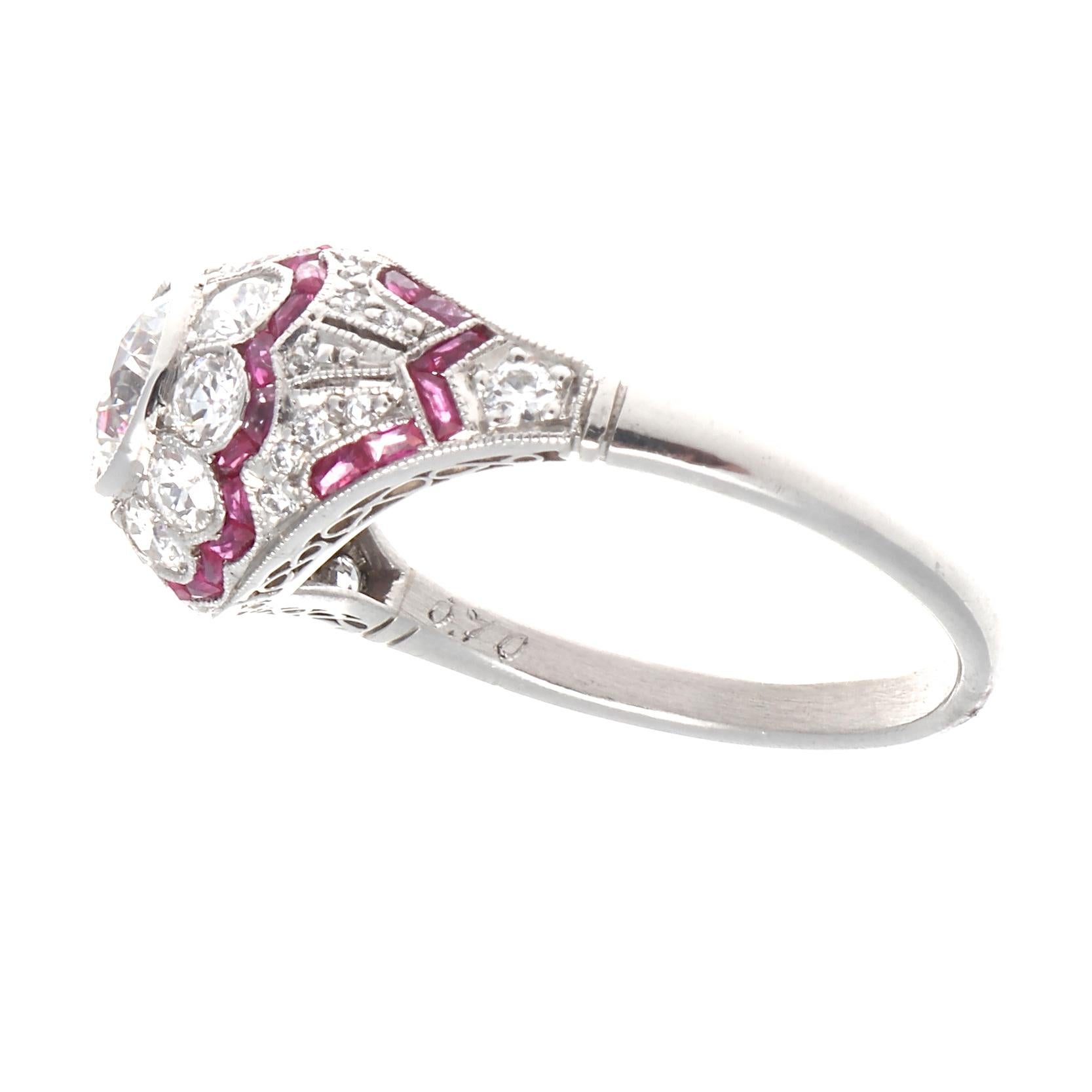 Art Deco Diamond Ruby Platinum Engagement Ring