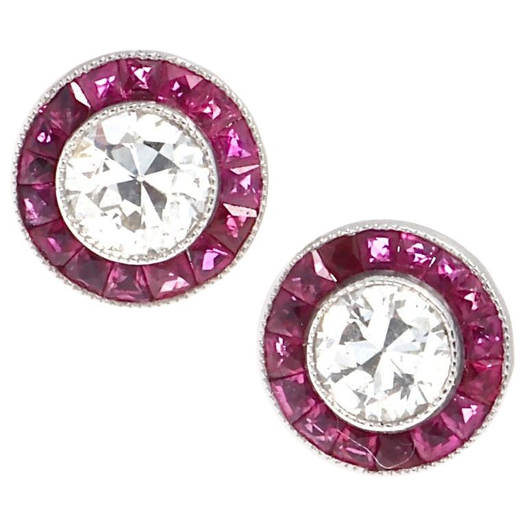 Diamond Ruby Platinum Stud Earrings