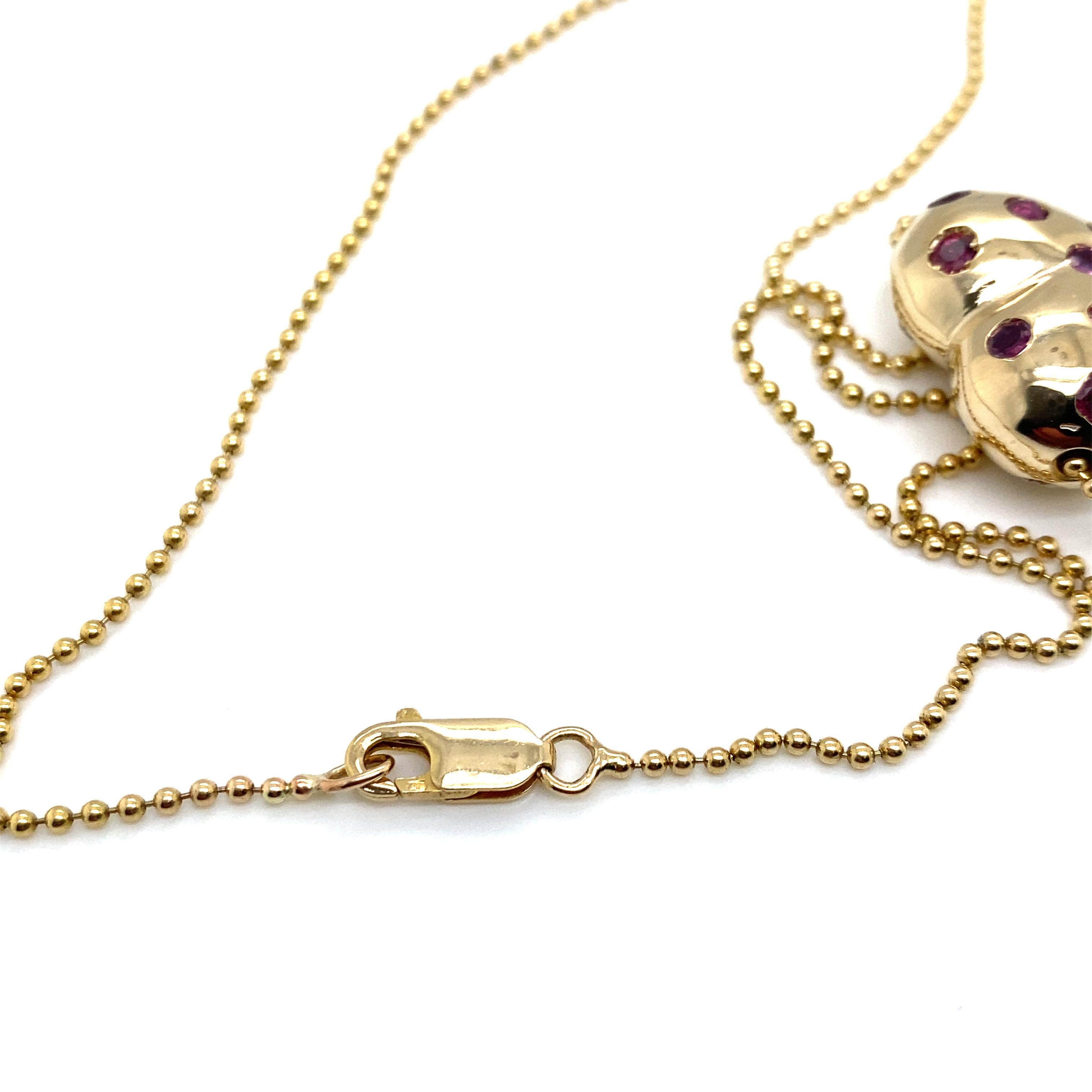 Round Cut Diamond Ruby Puff Heart Pendant Necklace in 12k and 14k Yellow Gold