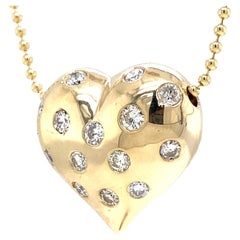 Diamond Ruby Puff Heart Pendant Necklace in 12k and 14k Yellow Gold