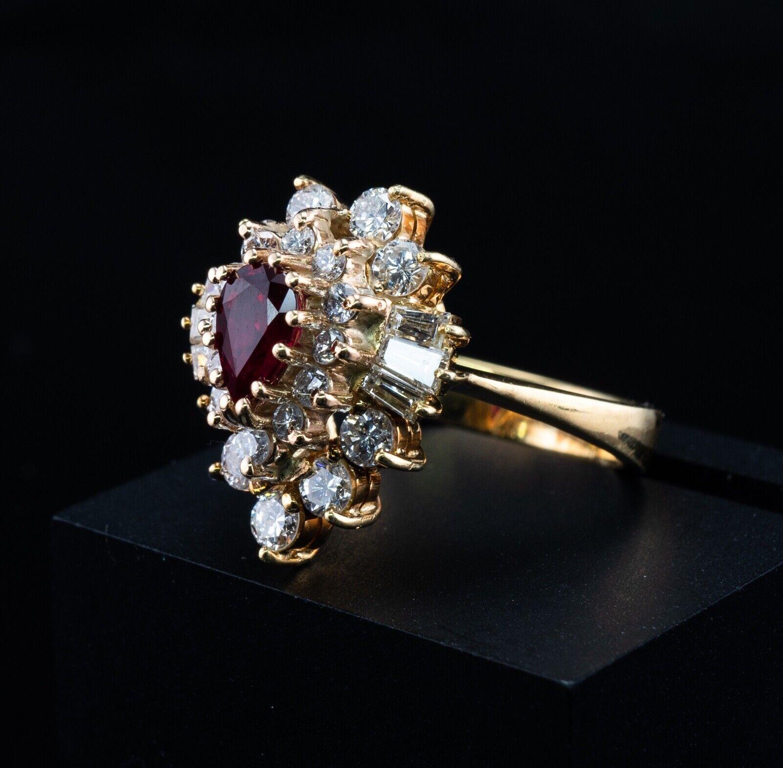 Pear Cut Diamond Ruby Ring 14K Gold Ballerina Estate For Sale