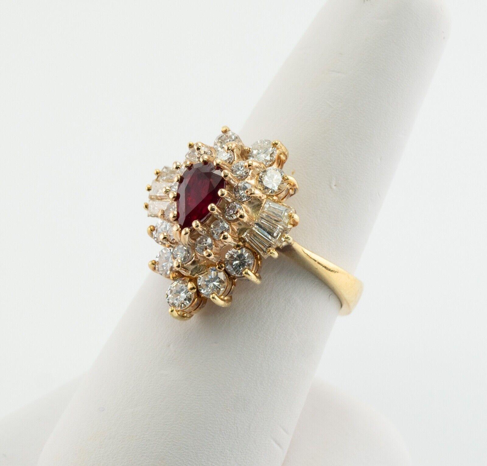 Diamond Ruby Ring 14K Gold Ballerina Estate For Sale at 1stDibs