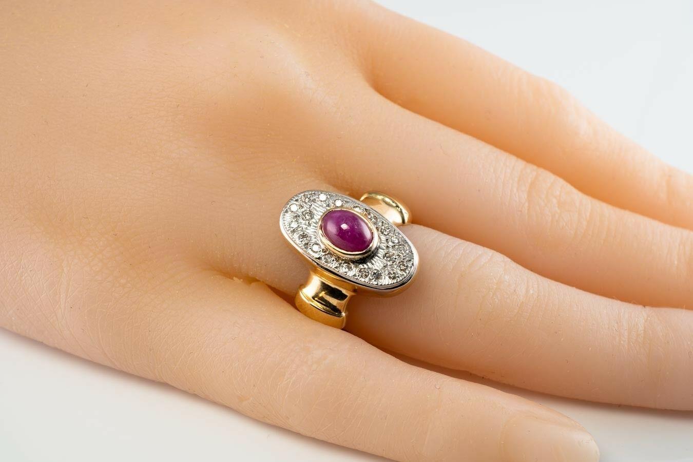 Diamond Ruby Ring 14K Gold Band Vintage Estate For Sale at 1stDibs