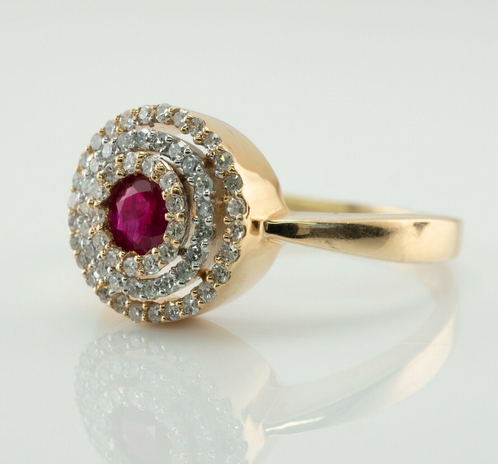 Round Cut Diamond Ruby Ring 14K Gold Circle Estate For Sale