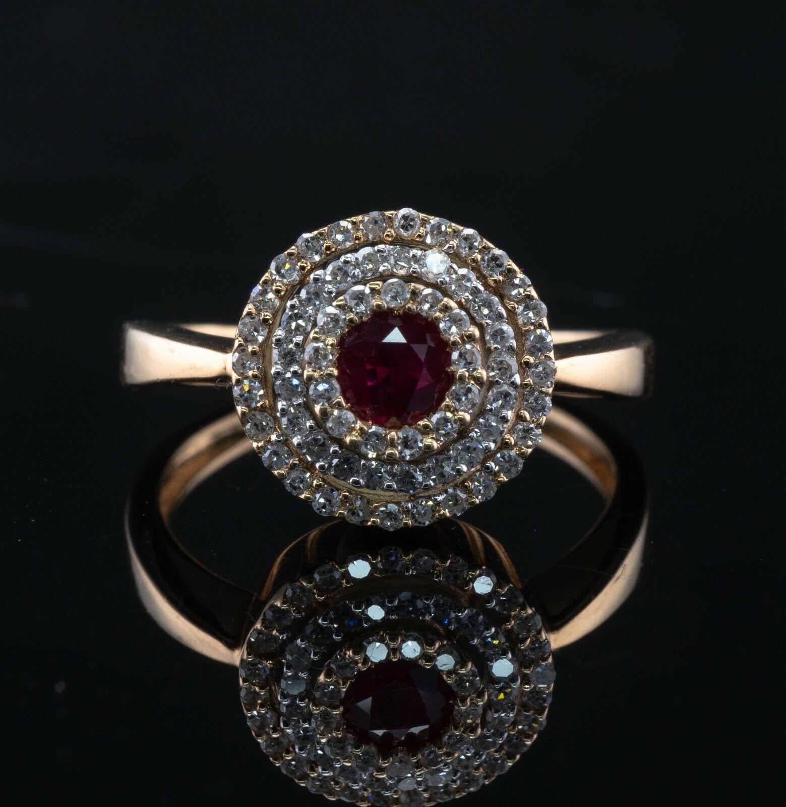 Women's Diamond Ruby Ring 14K Gold Circle Estate For Sale
