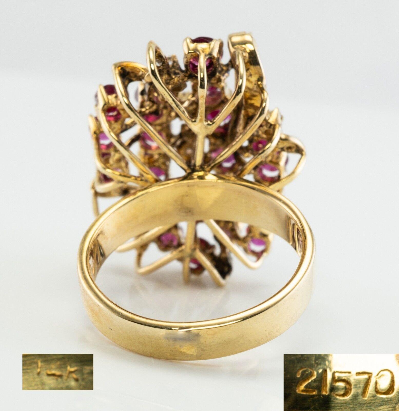 Diamant-Rubin-Cocktailring aus 14K Gold, Vintage im Angebot 5