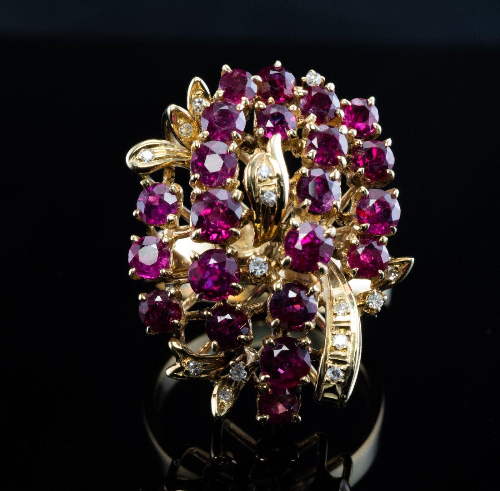 Diamond Ruby Ring 14K Gold Cocktail Vintage For Sale 6
