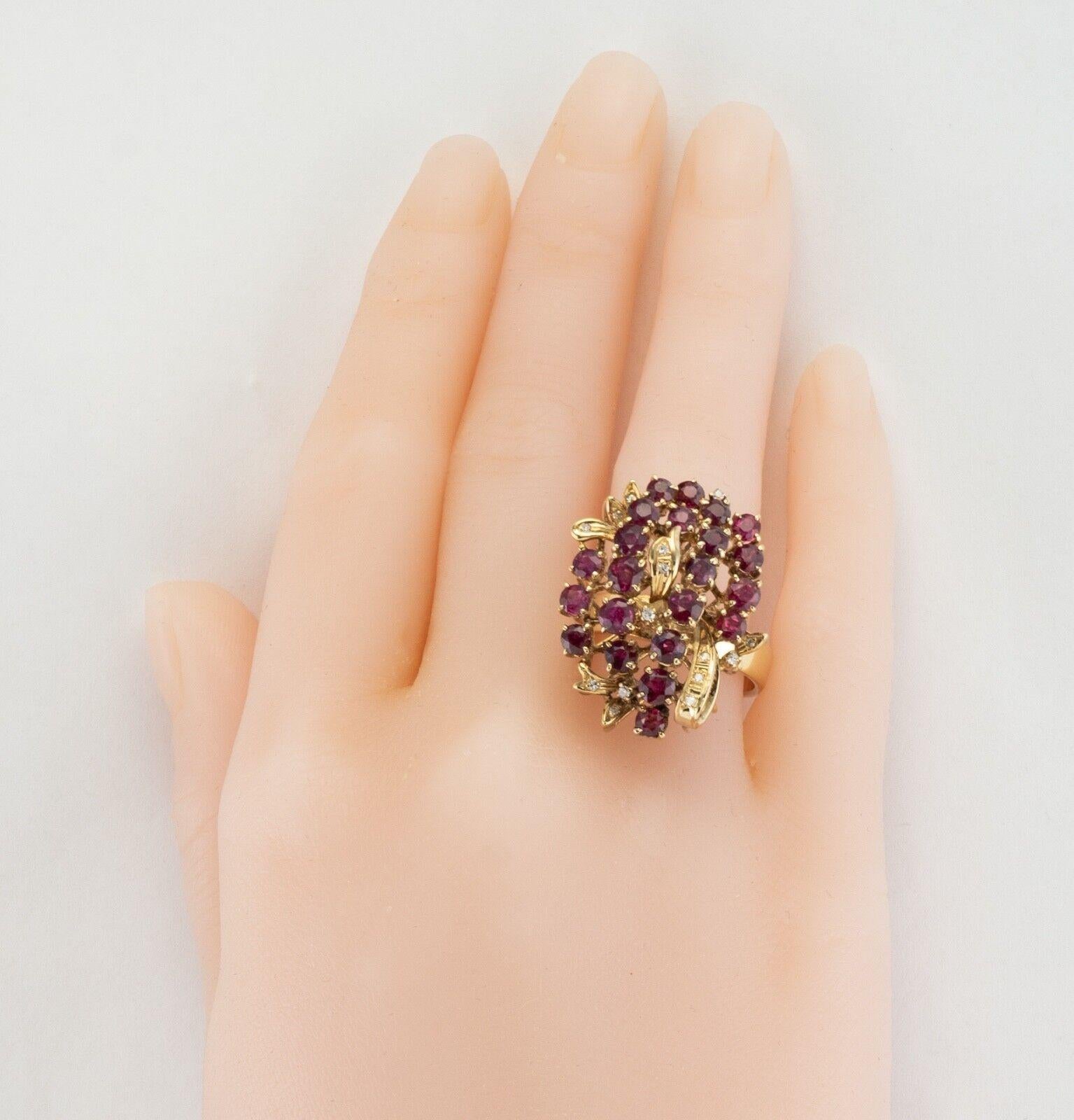 Diamond Ruby Ring 14K Gold Cocktail Vintage For Sale 7