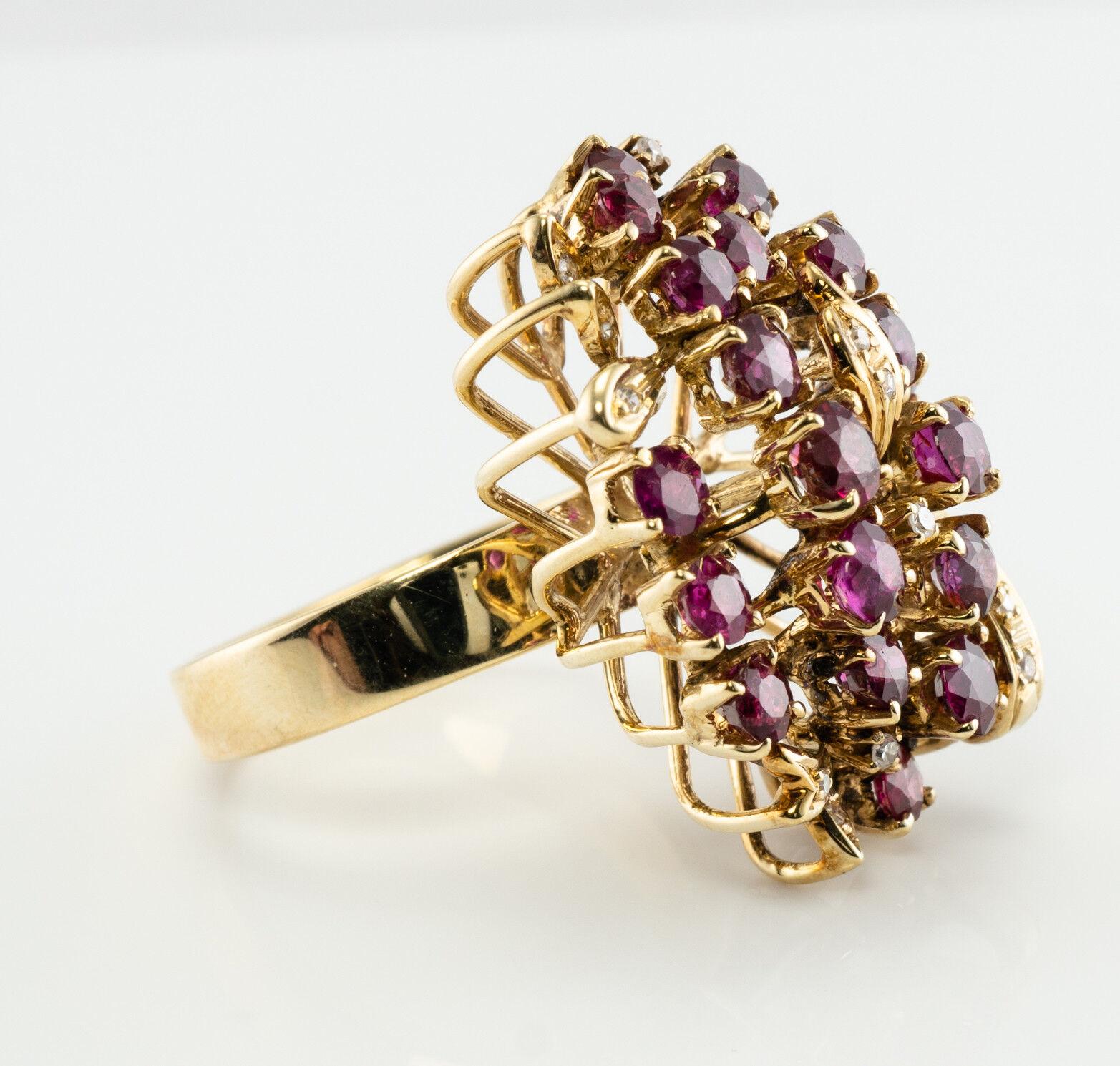 Diamond Ruby Ring 14K Gold Cocktail Vintage In Good Condition For Sale In East Brunswick, NJ