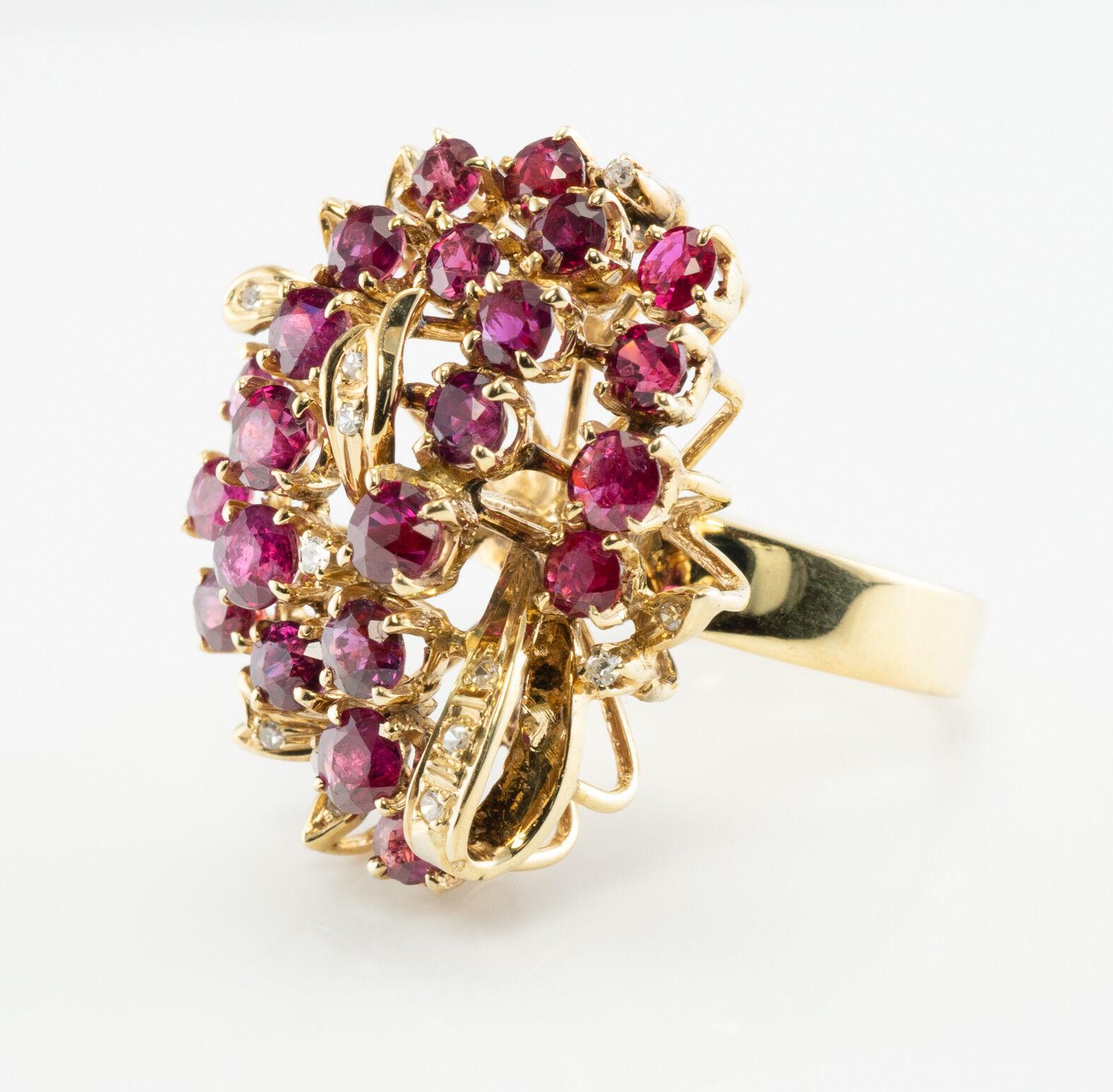 Women's Diamond Ruby Ring 14K Gold Cocktail Vintage For Sale