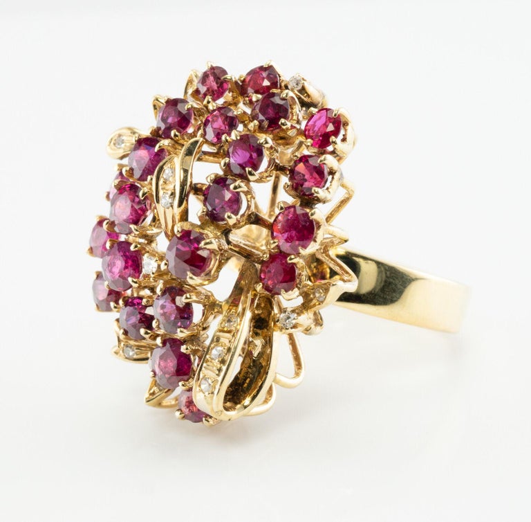 Diamond Ruby Ring 14K Gold Cocktail Vintage For Sale at 1stDibs