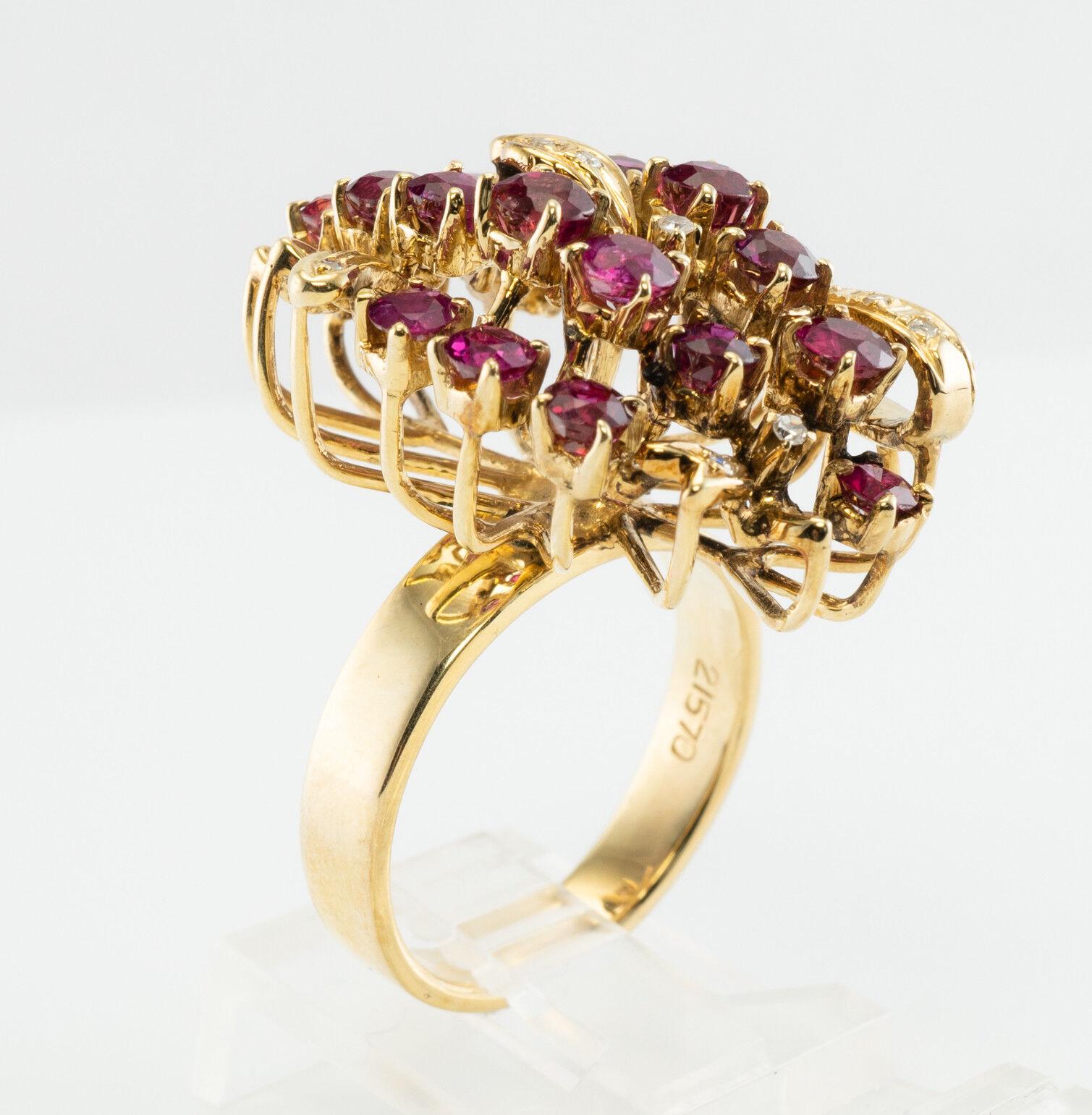 Diamond Ruby Ring 14K Gold Cocktail Vintage For Sale 1