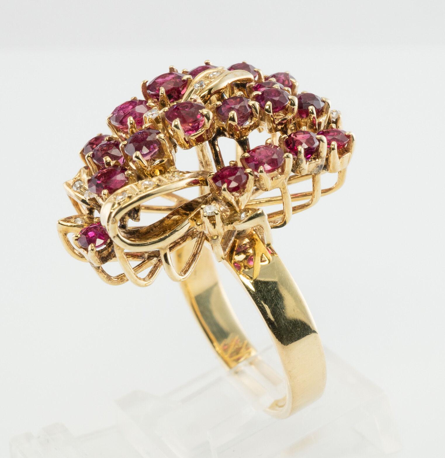 Diamond Ruby Ring 14K Gold Cocktail Vintage For Sale 2