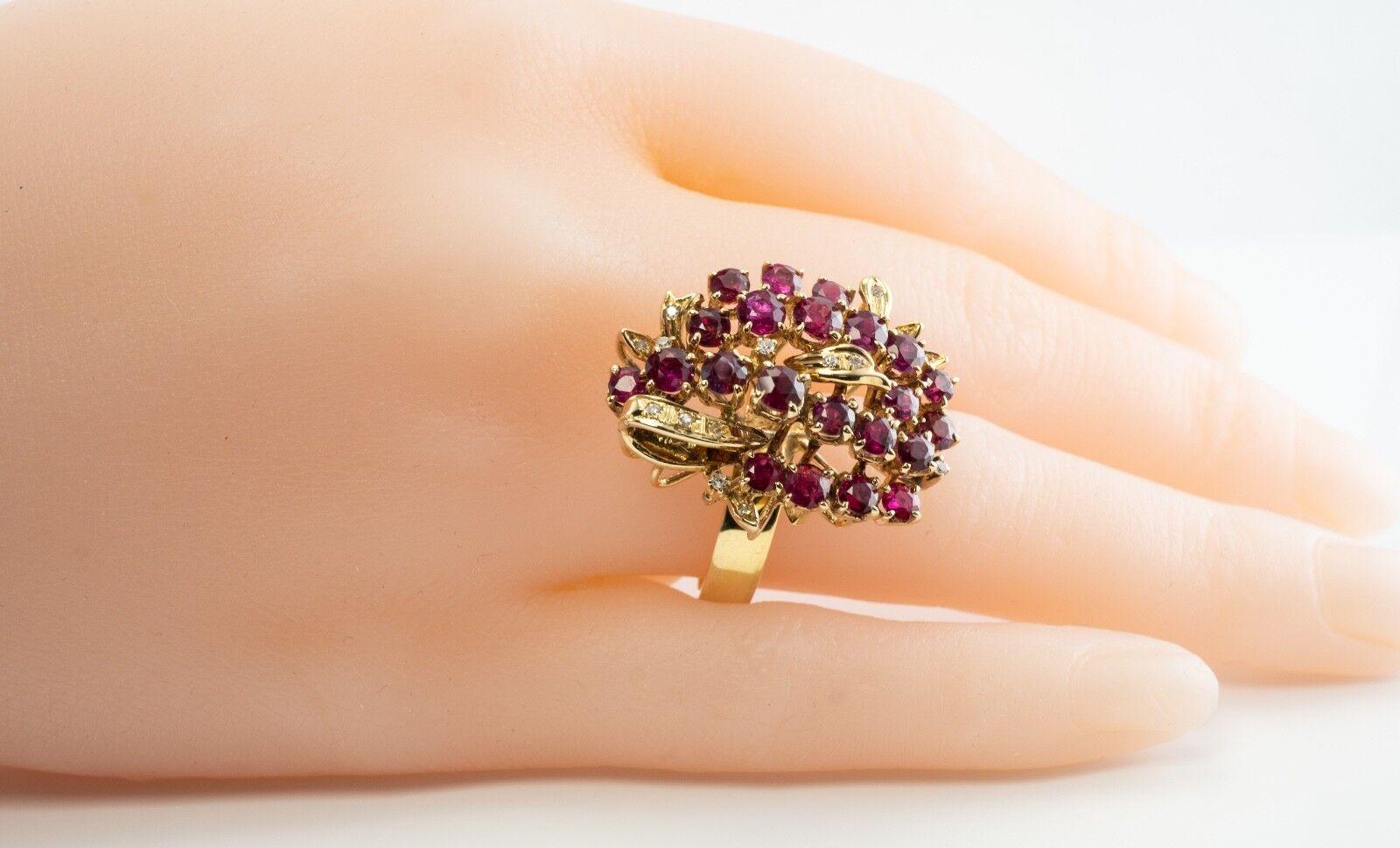 Diamond Ruby Ring 14K Gold Cocktail Vintage For Sale 3