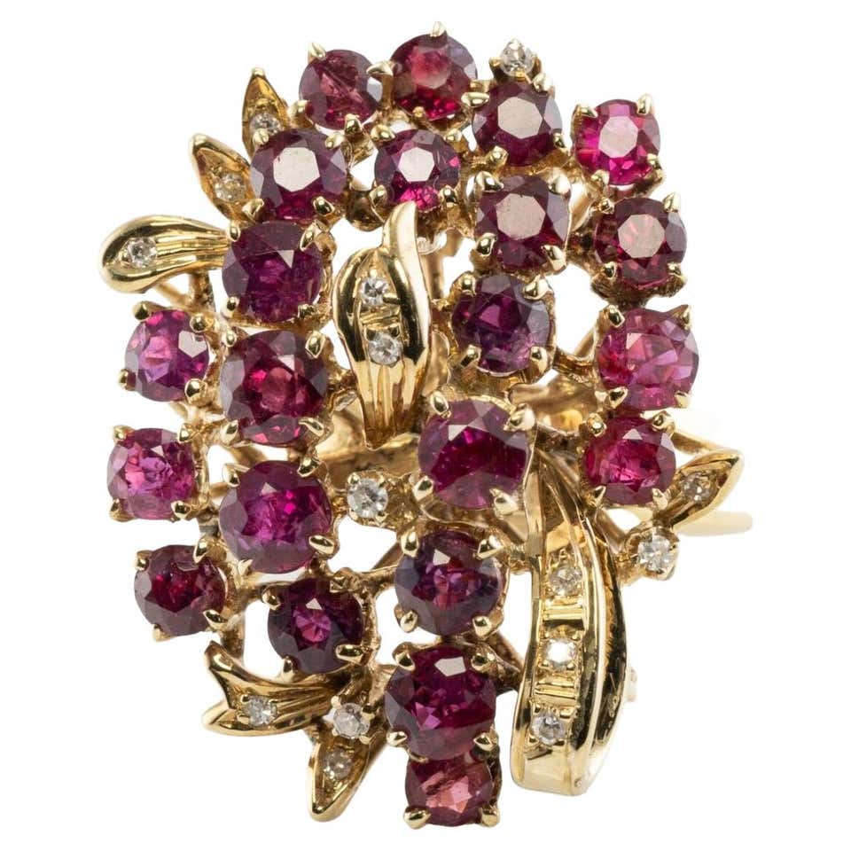 Diamond Ruby Animal Lion Ring 14K Gold Cocktail Vintage For Sale at 1stDibs