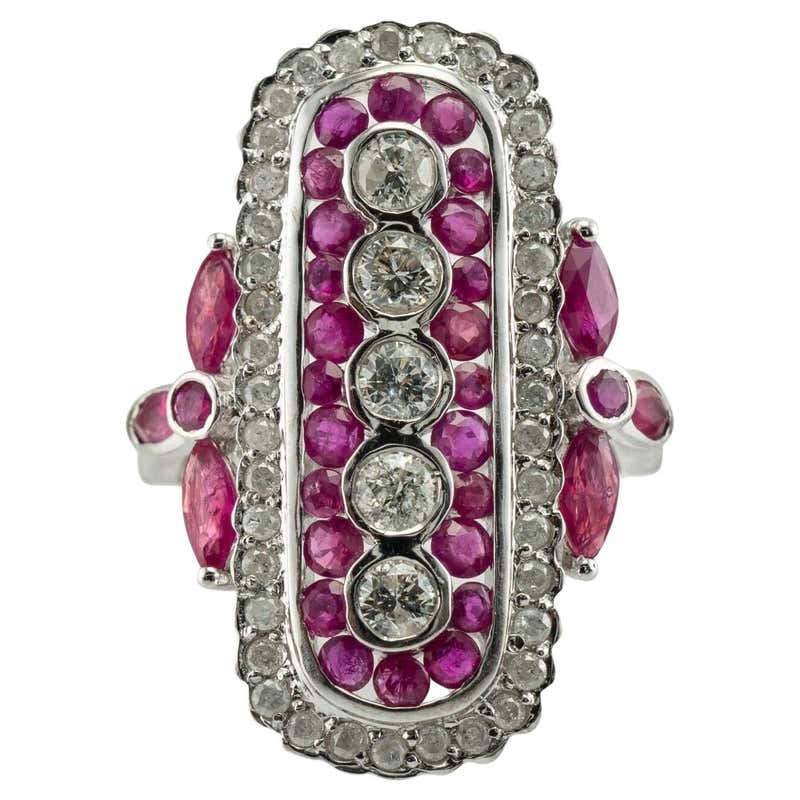 Natural Diamond Marquise Ruby Ring 14K Gold Vintage Cocktail For Sale ...