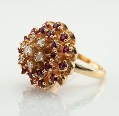 Diamond Ruby Ring 14K Gold Vintage Cocktail Cluster