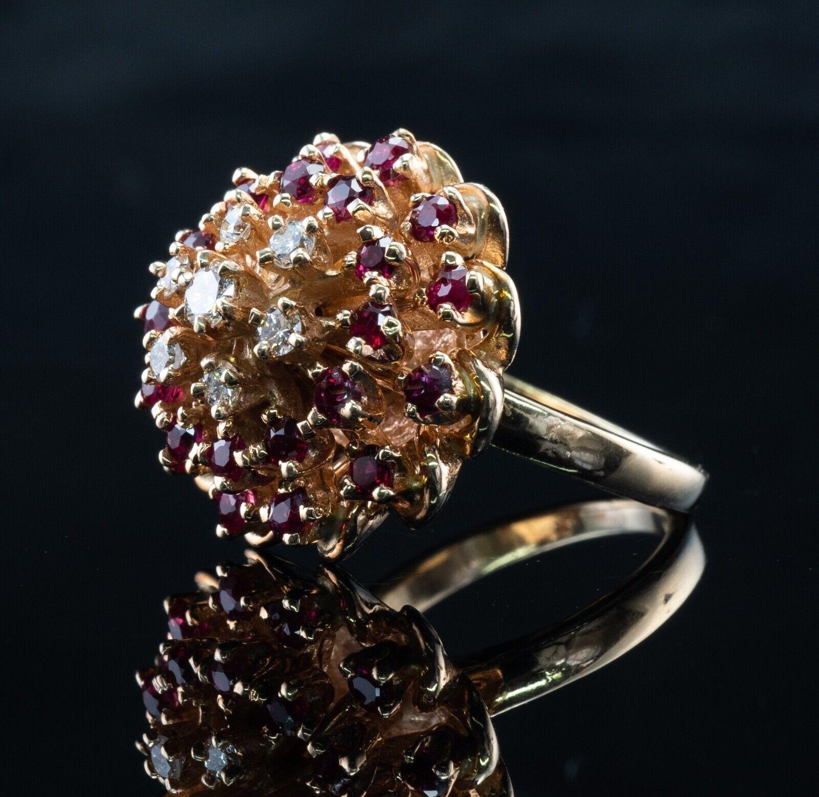 Anillo Diamante Rubí Oro 14K Cóctel Vintage en venta 5