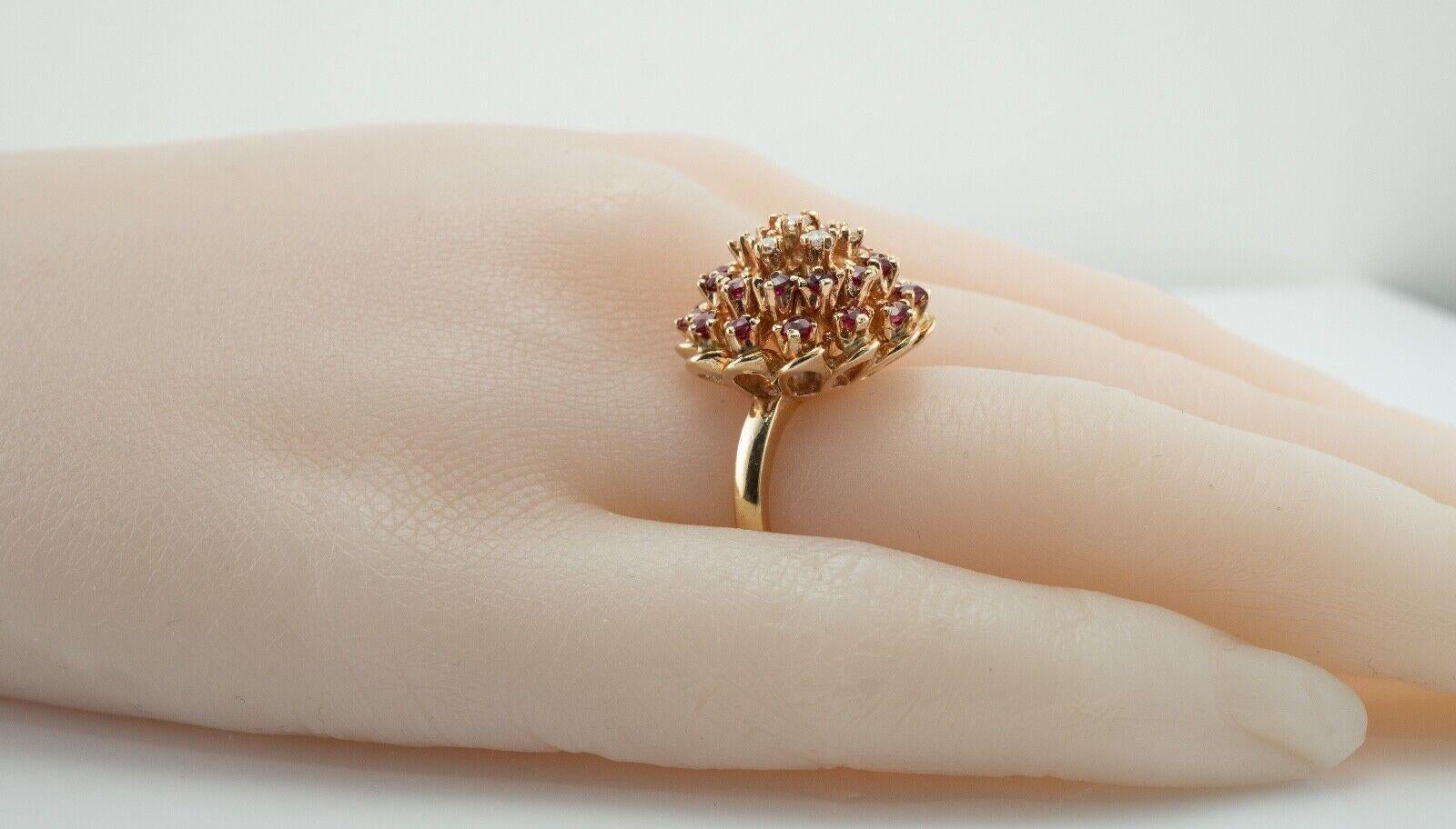 Diamond Ruby Ring 14K Gold Vintage Cocktail For Sale 6