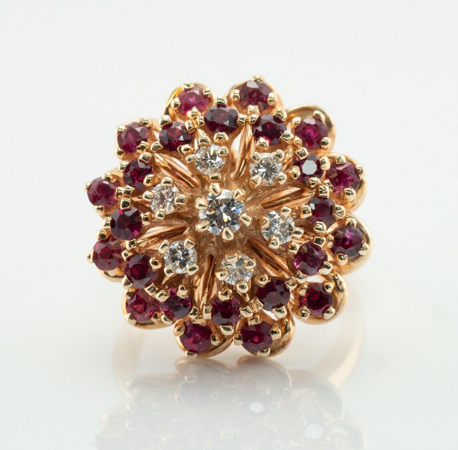 Women's Diamond Ruby Ring 14K Gold Vintage Cocktail For Sale