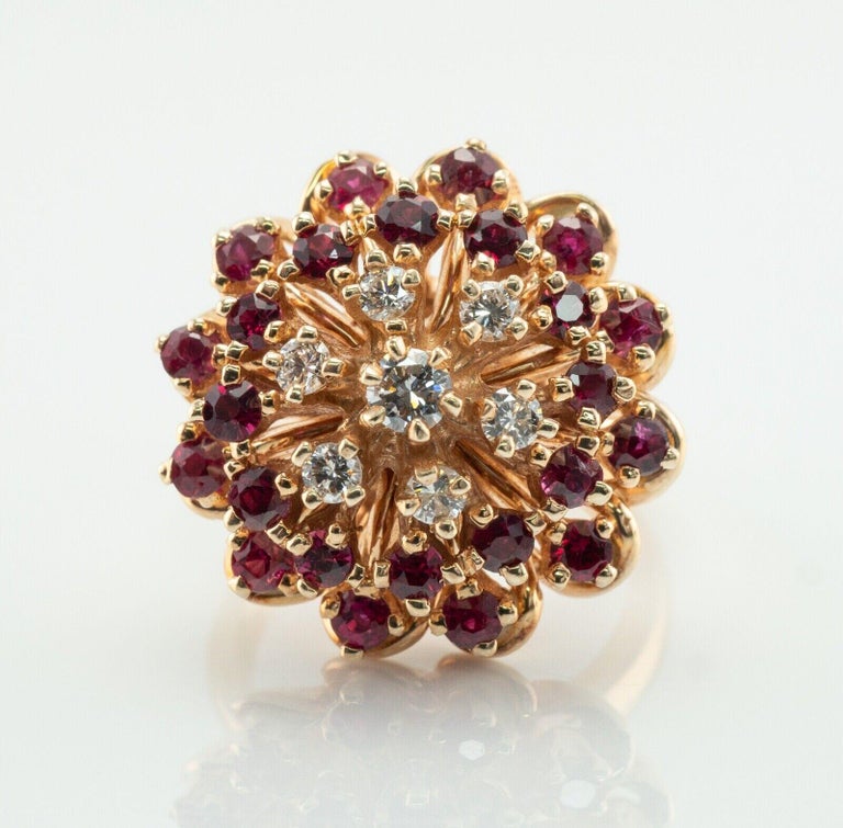 Diamond Ruby Ring 14K Gold Vintage Cocktail For Sale at 1stDibs
