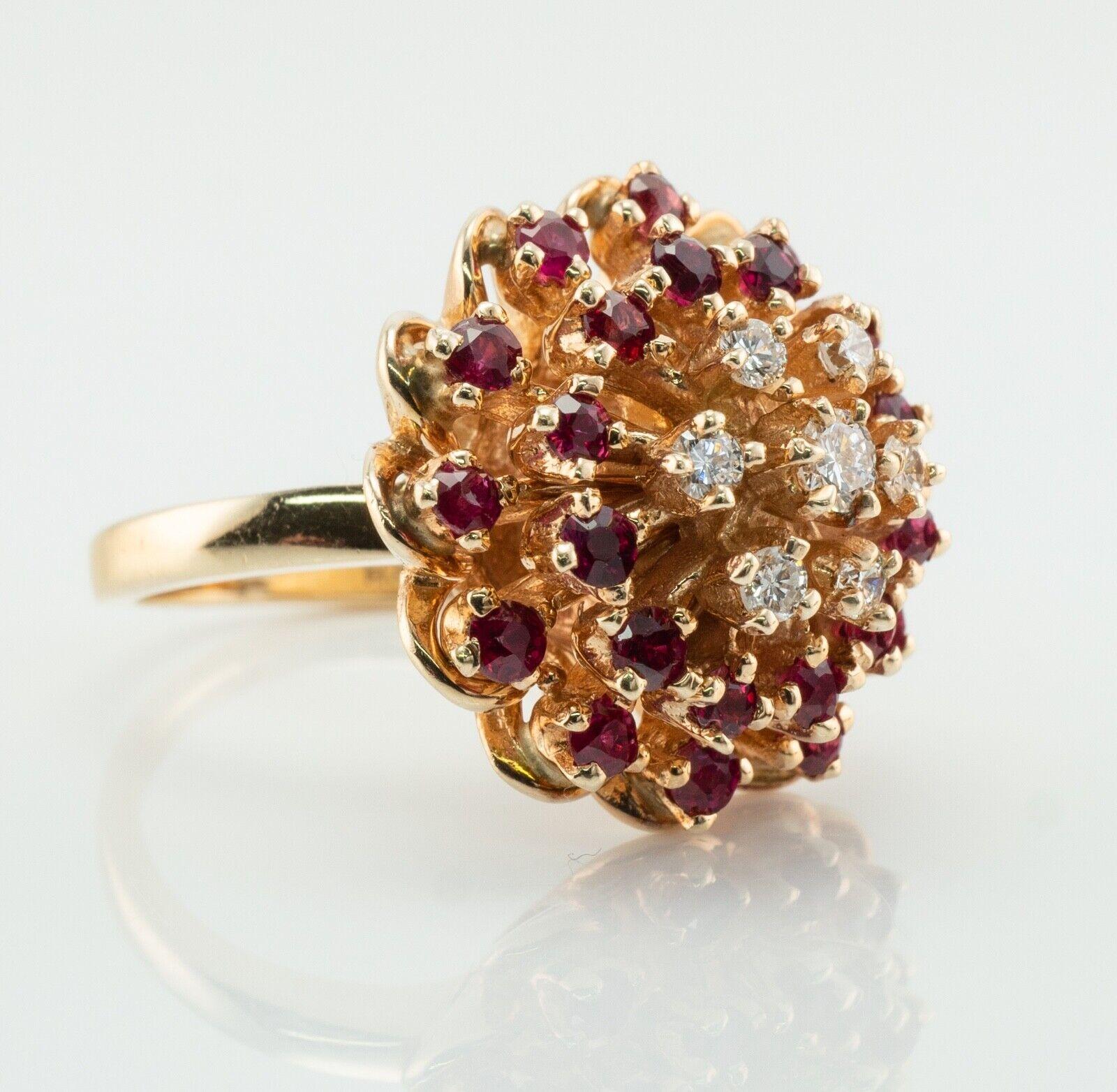 Diamond Ruby Ring 14K Gold Vintage Cocktail For Sale 1