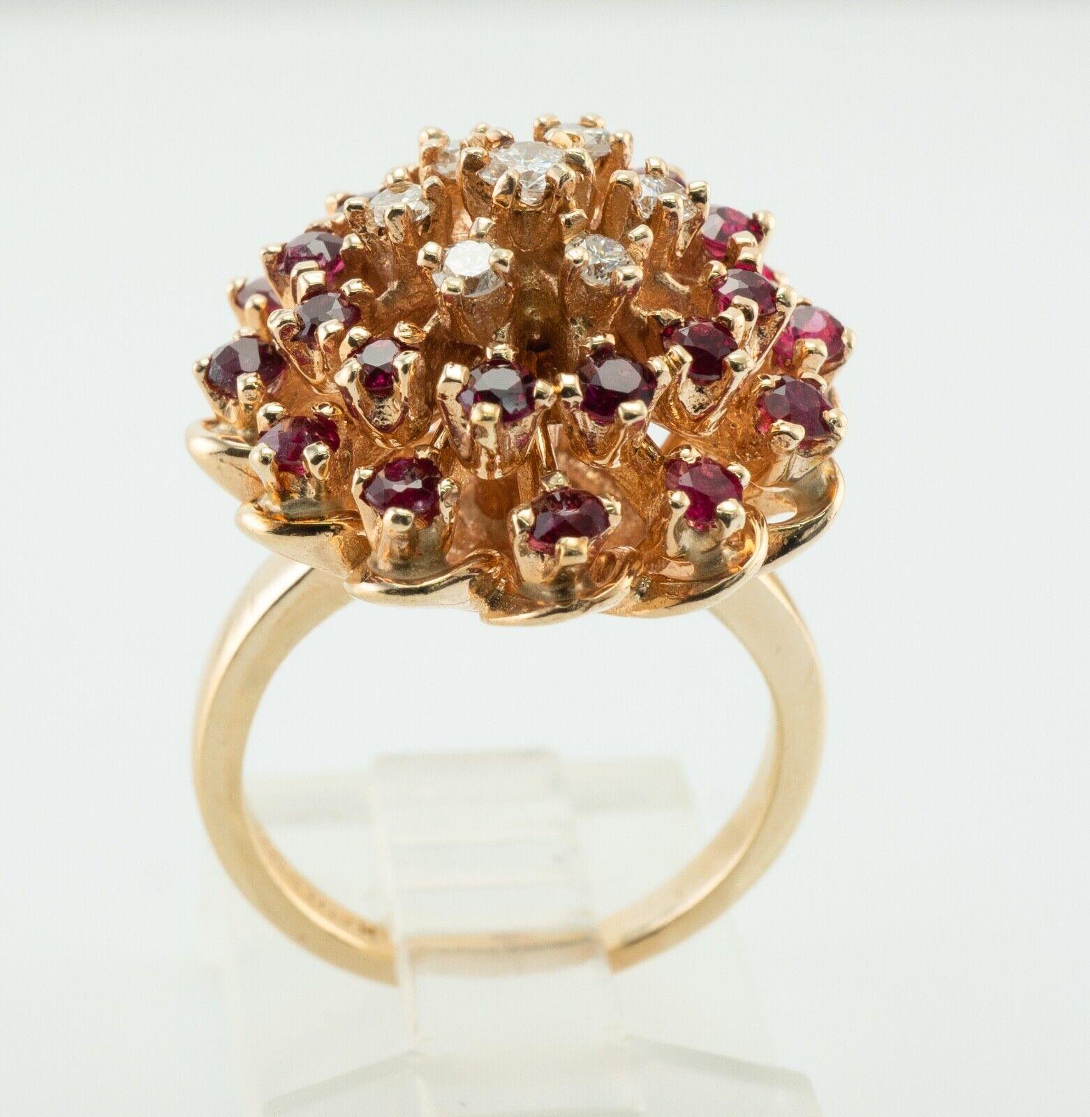 Diamond Ruby Ring 14K Gold Vintage Cocktail For Sale 2