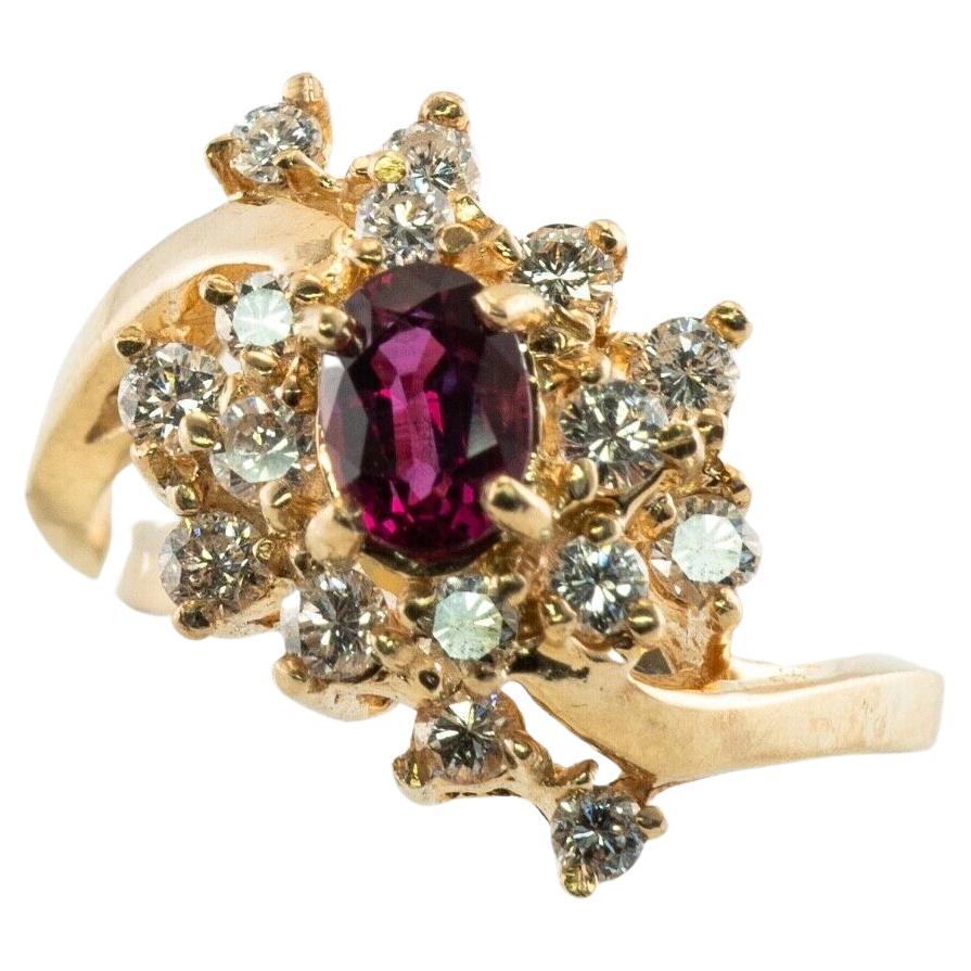 Diamond Ruby Ring 14K Gold Vintage Estate For Sale