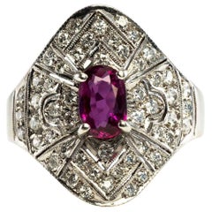 Diamond Ruby Ring 14K White Gold Band Vintage Estate