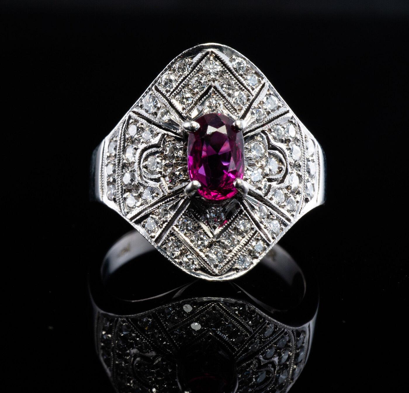 Diamond Ruby Ring 14K White Gold Band Vintage Estate In Good Condition For Sale In East Brunswick, NJ