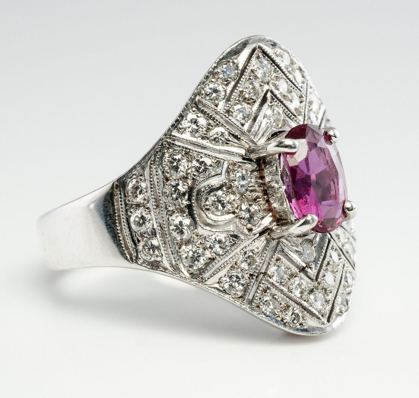 Women's Diamond Ruby Ring 14K White Gold Band Vintage Estate For Sale