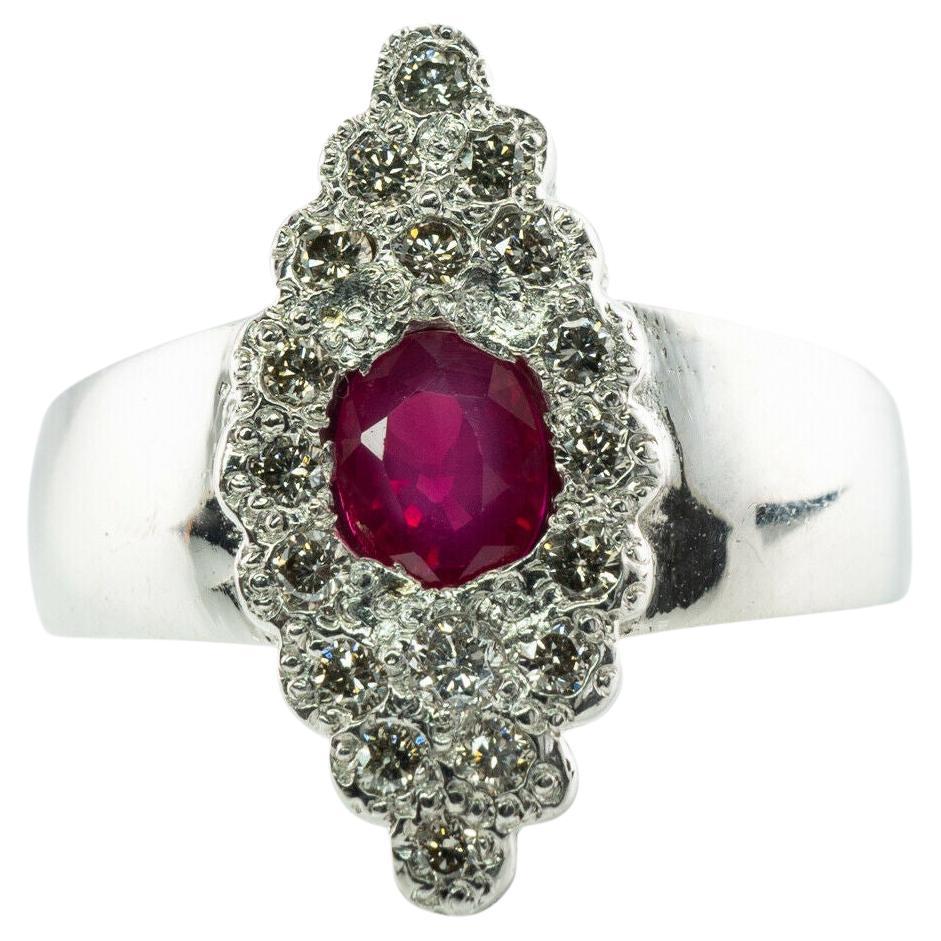 Diamond Ruby Ring 14K White Gold Band Vintage Floral For Sale