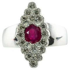 Diamant-Rubin-Ring, 14 Karat Weißgold, Vintage, floraler Ring