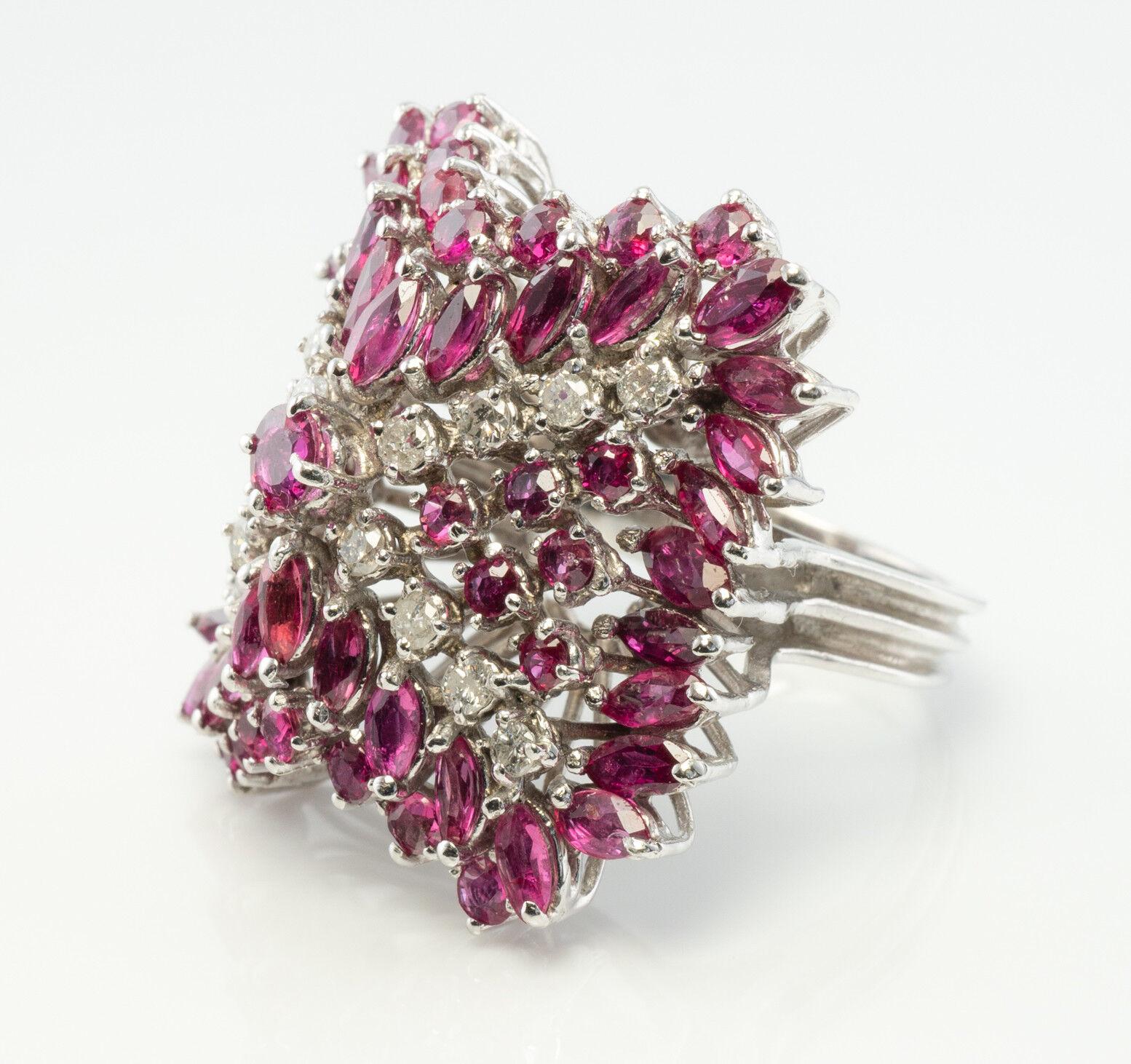Diamond Ruby Ring 14K White Gold Vintage Cocktail In Good Condition For Sale In East Brunswick, NJ