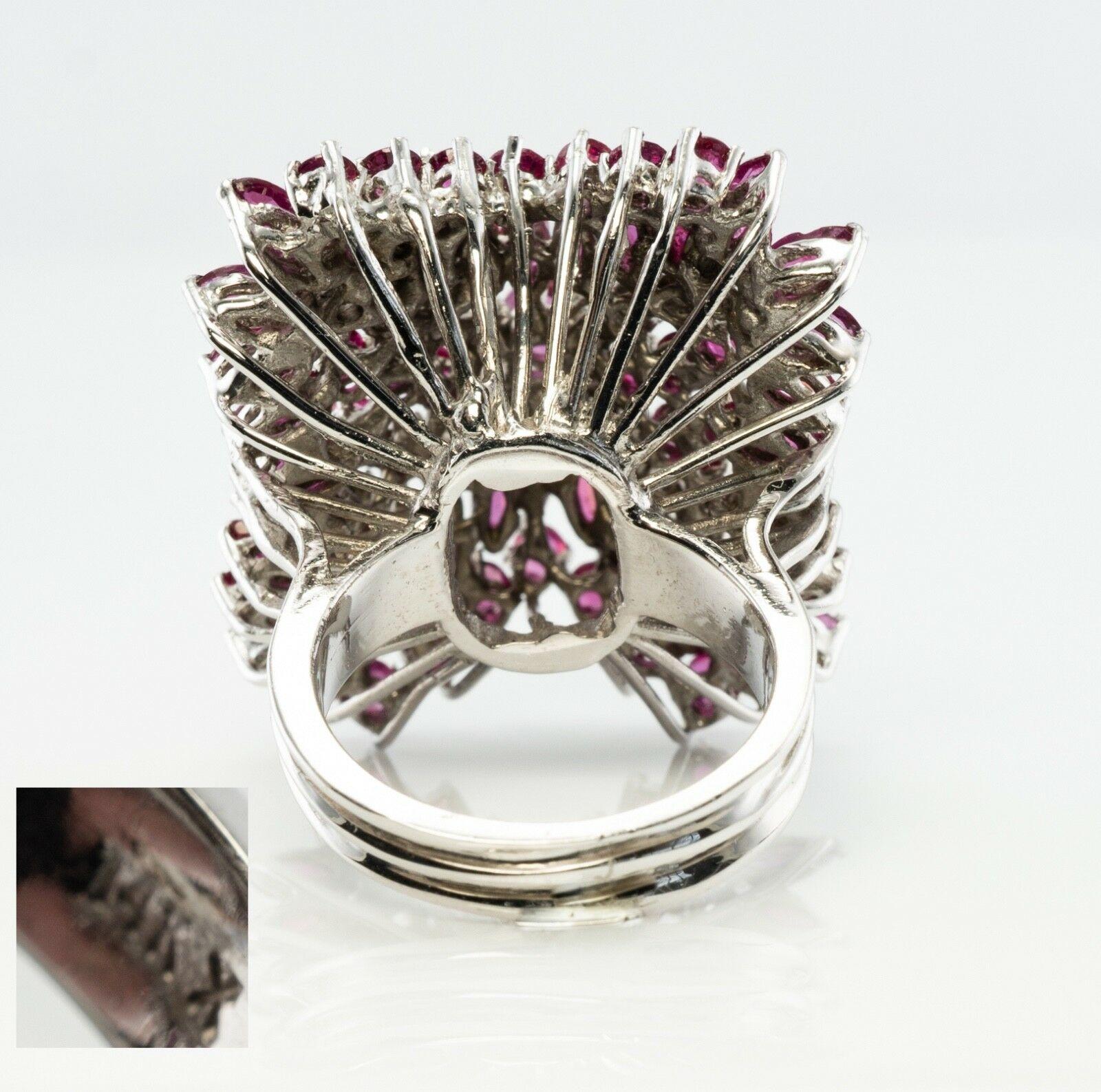 Women's Diamond Ruby Ring 14K White Gold Vintage Cocktail For Sale