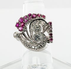 Diamant-Rubin-Ring 14K Weißgold Vintage By