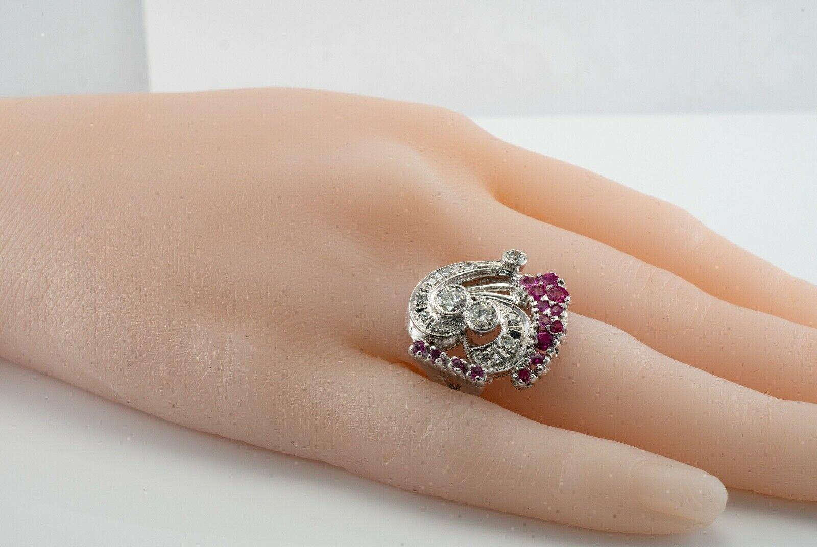 Diamond Ruby Ring 14K White Gold Vintage Estate In Good Condition For Sale In East Brunswick, NJ