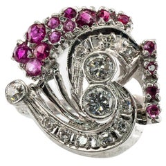 Diamant-Rubin-Ring 14K Weißgold Vintage By